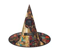 WXYBMDP Cappello da strega di Halloween con stampa di chitarra artistica, cappello da strega a punta, accessori per costume da festa per tutti i santi, nero, 2 Pezzi