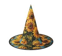 WXYBMDP Cappello da strega di Halloween con stampa di girasole, cappello da strega a punta, accessori per costume da festa per tutti i santi