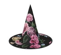 WXYBMDP Cappello da strega di Halloween con stampa di rosa nera nera, cappello da strega a punta, accessori per costume da festa per tutti i santi