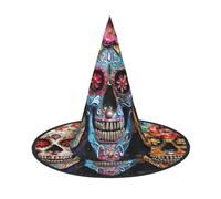WXYBMDP Cappello da strega di Halloween con stampa di teschi di zucchero, cappello da strega a punta, accessori per costume da festa per tutti i santi, nero, 1