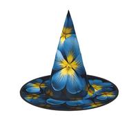 WXYBMDP Cappello da strega di Halloween con stampa floreale blu giallo, cappello da strega a punta, accessori per costume da festa per tutti i santi
