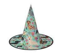 WXYBMDP Cappello da strega di Halloween con stampa floreale, cappello da strega a punta, accessori per costume da festa per tutti i santi