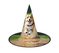 WXYBMDP Simpatico cappello da strega di Halloween con stampa Corgi, cappello da strega a punta, accessori per costume da festa per tutti i santi