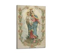 WXYZZB Poster su tela per la decorazione della stanza, motivo: Madonna con la Vergine Maria e il bambino coronato con rosario, circondato da scene, stampa artistica su tela, 60 x 90 cm, stile cornice