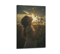 WXYZZB Squisito album fotografico moderno per famiglia, stampa artistica su tela, poster botanico Cottagecore ragazza con fiori al tramonto