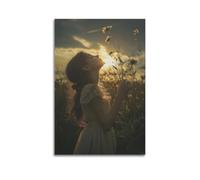 WXYZZB Squisito album fotografico moderno per famiglia, stampa artistica su tela, poster botanico Cottagecore ragazza con fiori al tramonto