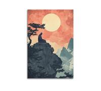 WXYZZB Stampa artistica da parete astratta minimalista su tela, poster di meditazione Japandi con monaco sulla scogliera sotto il tramonto, decorazione per la casa, poster 40 x 60 cm