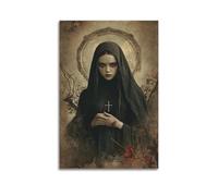 WXYZZB Stampa artistica da parete astratta minimalista su tela, poster horror con Vergine Maria gotica con dettagli insanguinati, decorazione per la casa, 30 x 45 cm