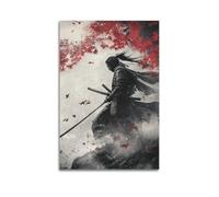 WXYZZB Stampa artistica da parete astratta minimalista su tela, poster Japandi Samurai, con foglie d'acero rosso e un tocco drammatico, decorazione per la casa, poster 60 x 90 cm