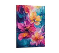 WXYZZB Stampa artistica da parete su tela astratta minimalista, poster botanico floreale ad acquerello con fiori vivaci e colorati, decorazione per la casa, poster 40 x 60 cm