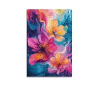 WXYZZB Stampa artistica da parete su tela astratta minimalista, poster botanico floreale ad acquerello con fiori vivaci e colorati, decorazione per la casa, poster 60 x 90 cm