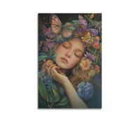 WXYZZB Stampa artistica da parete su tela astratta minimalista, poster con farfalla surrealista e ragazza di fiori, poster da sogno e colorato, decorazione per la casa, 30 x 45 cm