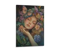 WXYZZB Stampa artistica da parete su tela astratta minimalista, poster con farfalla surrealista e ragazza di fiori, poster da sogno e colorato, decorazione per la casa, 30 x 45 cm