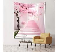 WXZYFP Arazzo decorativo da parete con scala in fiore di ciliegio rosa, 152,4 x 129,5 cm (verticale), adatto per appendere alla parete, picnic, consistenza morbida, facile da organizzare