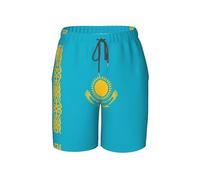 WXZYFP Bandiera del Kazakistan, pantaloni da spiaggia per giovani, morbidi e traspiranti, con coulisse in vita, adatti per lo sport e il tempo libero., nero, XL corto