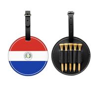 WXZYFP Bandiera del Paraguay nera stampata su un lato in pelle PU borsa per tee da golf, design a 5 puntine con una clip da cintura da 20 cm.
