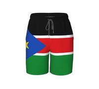 WXZYFP Bandiera del Sud Sudan - Pantaloni da spiaggia per giovani, morbidi e traspiranti, con coulisse in vita, adatti per lo sport e il tempo libero., Nero, Medium Short