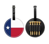 WXZYFP Bandiera del Texas nera stampata su un lato in pelle PU borsa per tee da golf, design a 5 puntine con una clip da cintura da 20 cm.