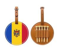 WXZYFP Bandiera della Moldova Brown Borsa portaoggetti per tee da golf in pelle PU stampata su un solo lato, design a 5 puntine con clip da cintura da 20 cm.