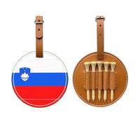 WXZYFP Bandiera della Slovenia marrone stampato su un lato in pelle PU borsa per tee da golf, design a 5 puntine con una clip da cintura da 20 cm.