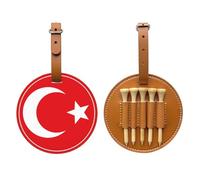 WXZYFP Bandiera della Turchia marrone stampato su un lato in pelle PU borsa per tee da golf, design a 5 puntine con una clip da cintura da 20 cm.