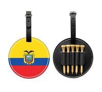 WXZYFP Bandiera dell'Ecuador nero stampato su un lato in pelle PU borsa per tee da golf, design a 5 puntine con una clip da cintura da 20 cm.