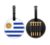 WXZYFP Bandiera dell'Uruguay nera stampata su un lato in pelle PU borsa portaoggetti per tee da golf, design a 5 puntine con una clip da cintura da 20 cm.