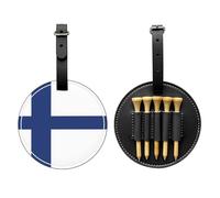 WXZYFP Bandiera finlandese nera stampata su un lato in pelle PU borsa per tee da golf, design a 5 puntine con una clip da cintura da 20 cm.