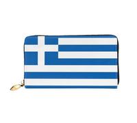WXZYFP Bandiera greca Portafoglio lungo in pelle, stampa fronte/retro, materiale in pelle microfibra, unisex, impermeabile e resistente, nero, taglia unica