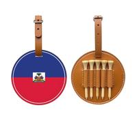 WXZYFP Bandiera haitiana marrone stampato su un lato in pelle PU borsa per tee da golf, design a 5 puntine con una clip da cintura da 20 cm.