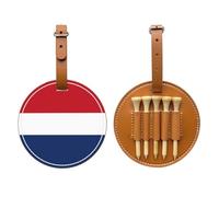 WXZYFP Bandiera olandese marrone stampato su un lato in pelle PU borsa per tee da golf, design a 5 puntine con una clip da cintura da 20 cm.