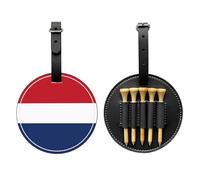 WXZYFP Bandiera olandese nera stampata su un lato in pelle PU borsa per tee da golf, design a 5 puntine con una clip da cintura da 20 cm.