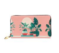 WXZYFP Bellissimo portafoglio lungo in pelle con piante verdi in vaso, stampa fronte/retro, materiale in pelle microfibra, unisex, impermeabile e resistente