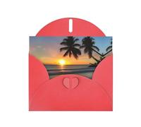 WXZYFP Biglietti di auguri in carta perlescente rossa con spiaggia al tramonto, brillanti su entrambi i lati, adatti per auguri di vacanza.
