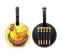 WXZYFP Bird's Nest Golden Chicken Black Borsa portaoggetti per tee da golf in pelle PU stampata su un solo lato, design a 5 puntine con clip da cintura da 20 cm.