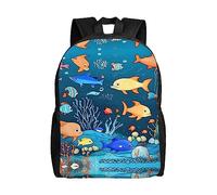 WXZYFP Blue underwater world of fish Zaino integrale stampato su un lato, adatto per viaggi, sport, lavoro, tessuto impermeabile, nero, taglia unica