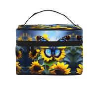 WXZYFP Borsa cosmetica da viaggio con farfalla blu girasole, essenziale per gli appassionati di viaggi all'aperto, ha una semplice struttura interna., Nero, Taglia unica