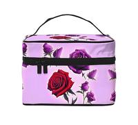 WXZYFP Borsa cosmetica da viaggio con rose rosse e viola, essenziale per gli appassionati di viaggi all'aperto, ha una semplice struttura interna., Nero, Taglia unica