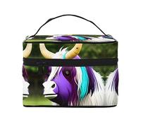 WXZYFP Borsa cosmetica da viaggio con testa di mucca colorata, essenziale per gli appassionati di viaggi all'aperto, ha una semplice struttura interna.