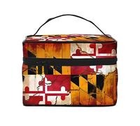 WXZYFP Borsa cosmetica da viaggio vintage in legno con bandiera del Maryland, essenziale per gli appassionati di viaggi all'aperto, ha una semplice struttura interna.