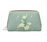 WXZYFP Borsa cosmetica portatile in pelle (di grandi dimensioni), adatta per cosmetici e articoli da toeletta, una tasca principale e 3 tasche a bustina. Gigli bianchi in stile cartone animato, bianco