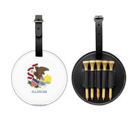WXZYFP Borsa portaoggetti per tee da golf in pelle PU stampata su un solo lato con bandiera dell'Illinois, design a 5 puntine con clip da cintura da 20 cm.