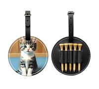 WXZYFP Borsa portaoggetti per tee da golf in pelle PU stampata su un solo lato, design a 5 puntine con clip da cintura da 20 cm.