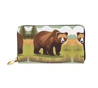 WXZYFP Brown Bear Walking Portafoglio lungo in pelle, stampa fronte/retro, materiale in pelle microfibra, unisex, impermeabile e resistente
