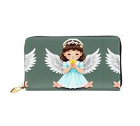 WXZYFP Carino piccolo angelo portafoglio lungo in pelle, stampa fronte/retro, materiale in pelle microfibra, unisex, impermeabile e resistente, nero, taglia unica