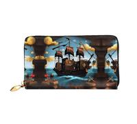 WXZYFP Cartone animato nave pirata Portafoglio lungo in pelle, stampa fronte/retro, materiale in pelle microfibra, unisex, impermeabile e resistente