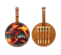 WXZYFP Dragon King in marrone fuoco stampato su un lato in pelle PU borsa per tee da golf, design a 5 puntine con una clip da cintura da 20 cm.