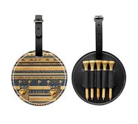 WXZYFP Egyptian Pharaonic Frescoes nero stampato su un solo lato PU borsa per tee da golf, design a 5 puntine con una clip da cintura da 20 cm.