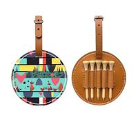 WXZYFP Fantasie geometriche marrone stampato su un lato in pelle PU borsa per tee da golf, design a 5 puntine con una clip da cintura da 20 cm.