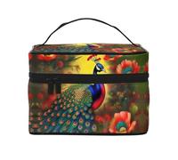 WXZYFP Fiori di pavone Borsa cosmetica portatile multifunzionale con design a strati interno ed esterno, facile da organizzare varie forniture.
